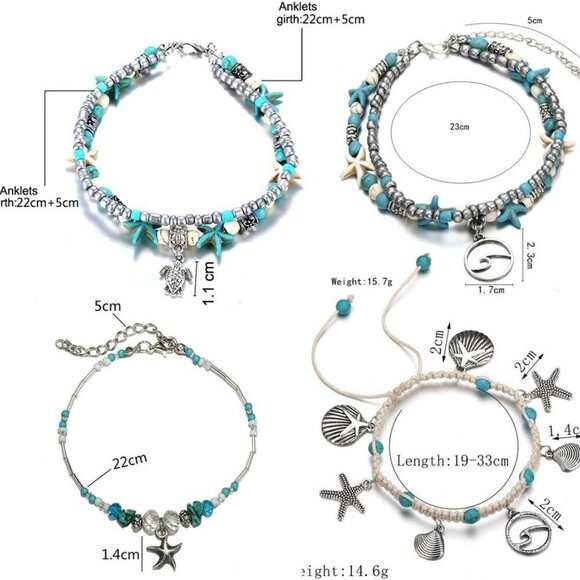 Blue Starfish Turtle Anklet Multilayer Charm Beads Sea Handmade Boho Anklet Foot - Picture 8 of 9